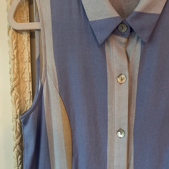 1. STATE | Linen Striped Sleeveless Swing Dress Mother of Pearl Button Up - Picture 3 of 14